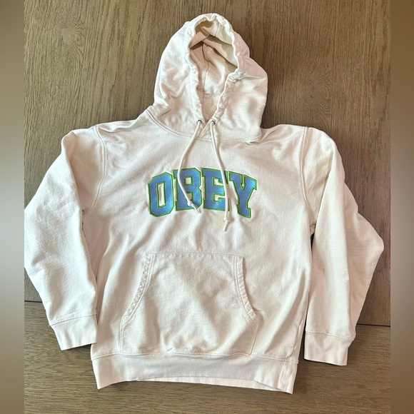 Obey Tops - OBEY Women’s Off-White Hoodie Embroidered Size Medium